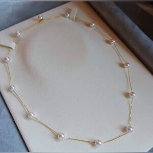 18K Gold Plated Fresh Pearl Necklace with Starry Sky Design, Collarbone Chain